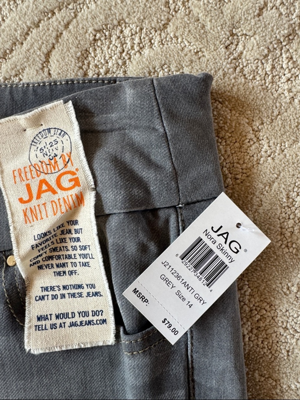 JAG Knit Denim High Rise Skinny Jeggings - Grey Size 14 NWT - Picture 2 of 9